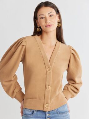 Dudley Stephens Tan Kelly Puff Sleeve Cardigan Size L
